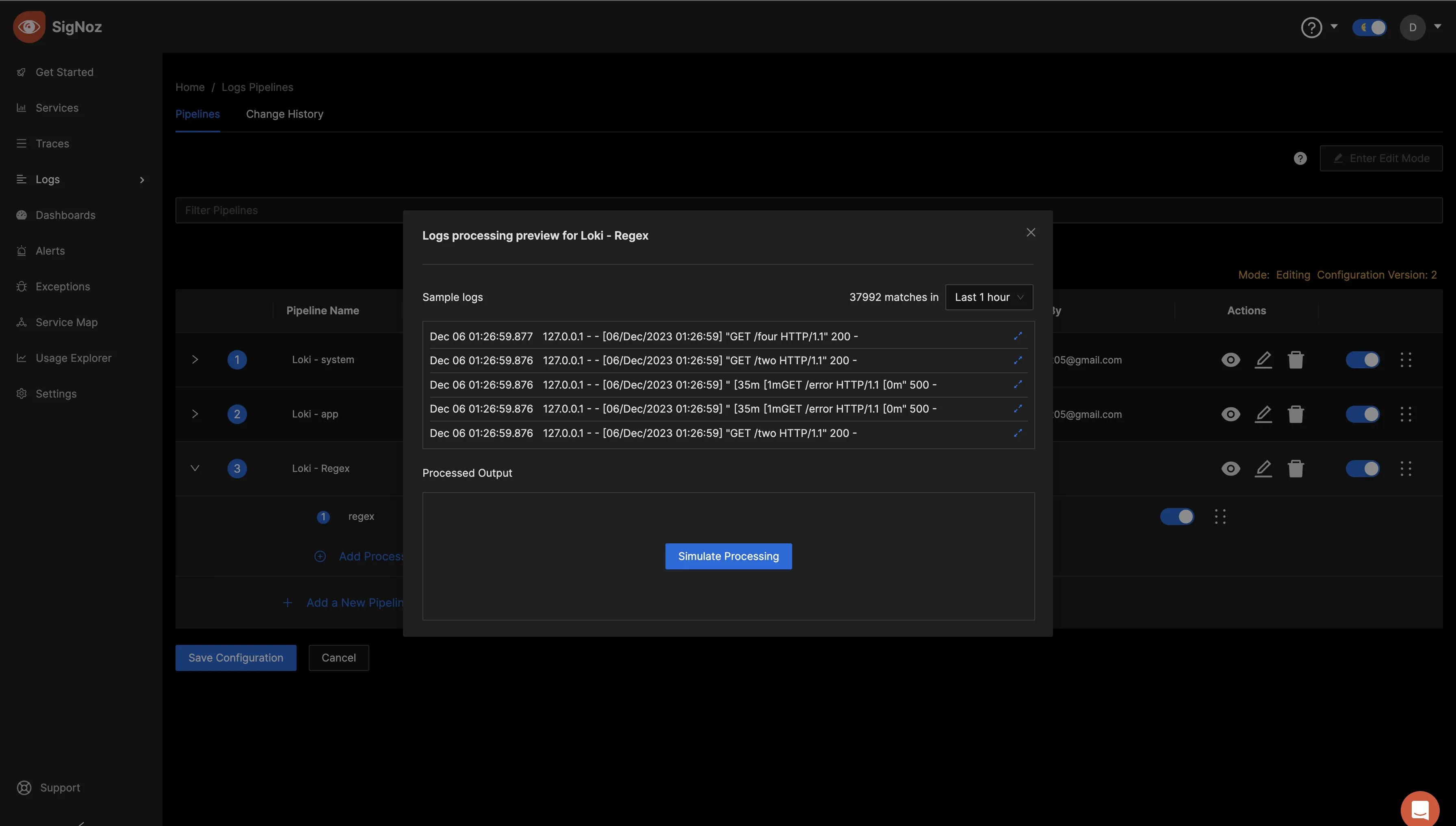 Unprocessed logs