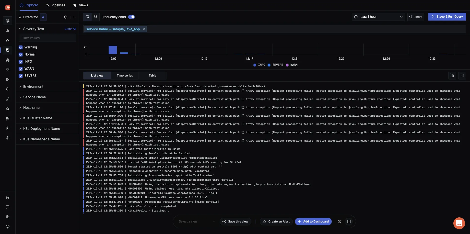 Logs collected automatically from your Spring boot application